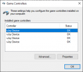 1. The Windows Game Controller dialog with the list of vJoy Devices.